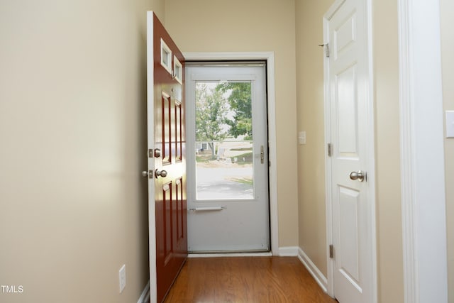 617 Woodson Dr, Clayton, NC 27527 - doorway to outside featuring wood finished floors and baseboards