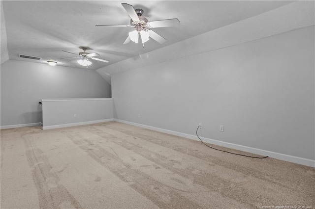 195 Hogart St, Raeford, NC 28376 - bonus room featuring a ceiling fan, vaulted ceiling, and light carpet