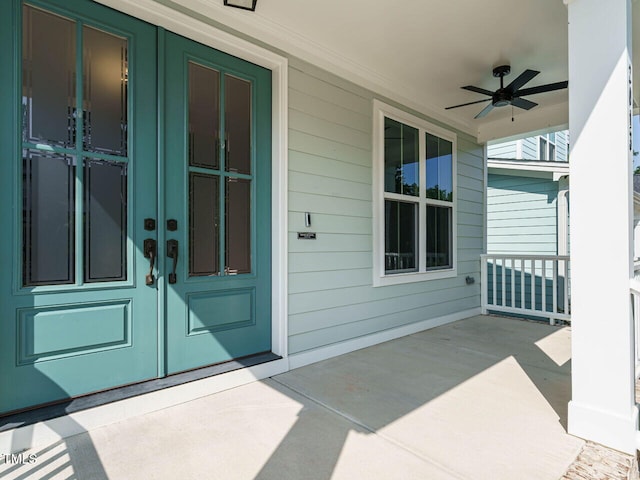2013 Woodbluff Dr, Wendell, NC 27591 - doorway to property with french doors, a porch, and ceiling fan