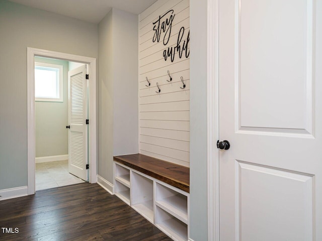 2013 Woodbluff Dr, Wendell, NC 27591 - mudroom featuring baseboards and dark wood finished floors