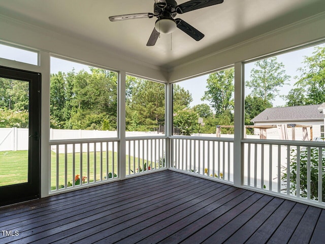 2013 Woodbluff Dr, Wendell, NC 27591 - unfurnished sunroom with a ceiling fan
