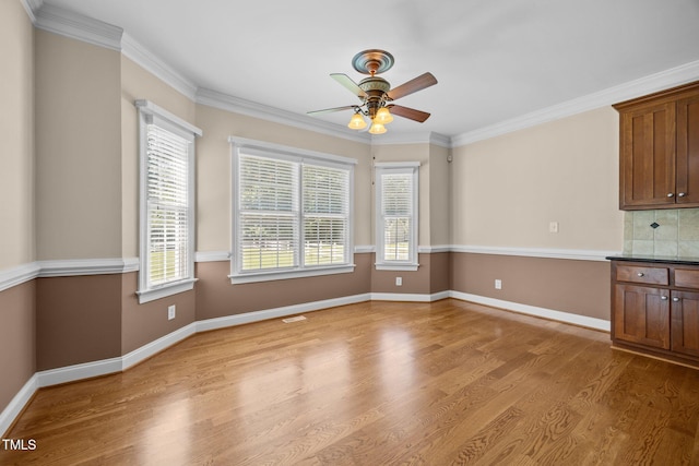 6965 Ogburn Farms Dr, Willow Springs, NC 27592 - unfurnished room with ceiling fan, light wood-type flooring, and ornamental molding