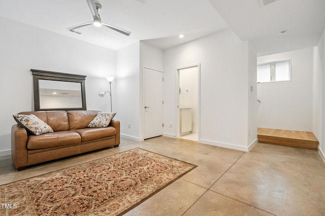 402 Chavis Way, Raleigh, NC 27601 - living area with ceiling fan, recessed lighting, and concrete flooring