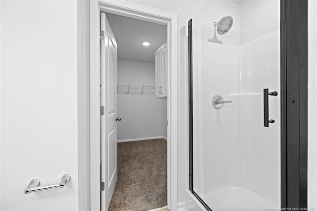 399 Springhaven Dr, Raeford, NC 28376 - bathroom featuring a stall shower and a spacious closet