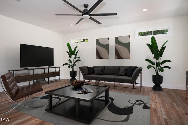 205 Gentry St, Roxboro, NC 27573 - living room with ceiling fan, wood finished floors, and recessed lighting