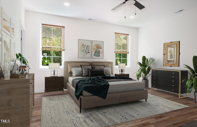 205 Gentry St, Roxboro, NC 27573 - bedroom featuring wood finished floors, recessed lighting, and ceiling fan