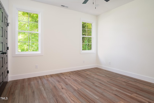 205 Gentry St, Roxboro, NC 27573 - spare room featuring ceiling fan, plenty of natural light, and light wood-style floors