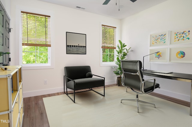 205 Gentry St, Roxboro, NC 27573 - office featuring a ceiling fan and wood finished floors