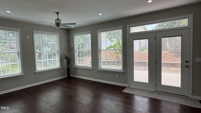 205 Bog Hill Ln, Cary, NC 27519 - entryway with dark wood finished floors, plenty of natural light, recessed lighting, and ceiling fan