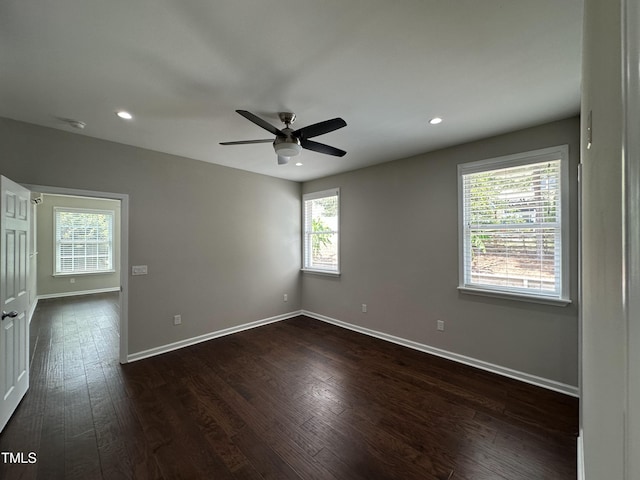 205 Bog Hill Ln, Cary, NC 27519 - spare room featuring ceiling fan, dark wood-style floors, recessed lighting, and a smoke detector
