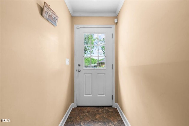 410 W Tenth St, Siler City, NC 27344 - doorway to outside featuring stone finish floors and crown molding