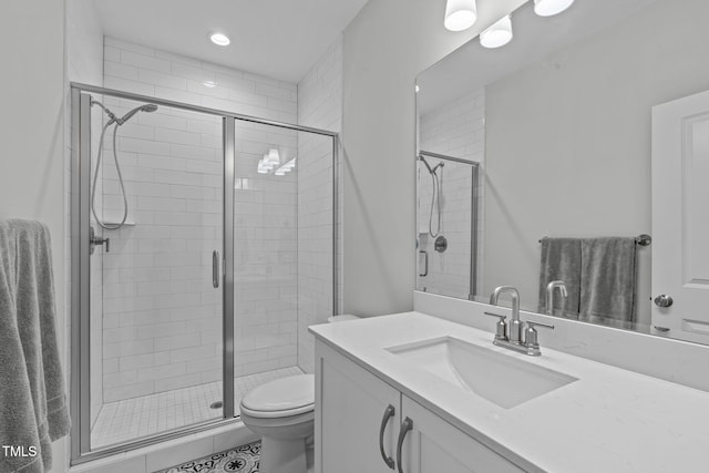 409 S Tunstall Ave, Apex, NC 27502 - bathroom with vanity, a stall shower, and recessed lighting
