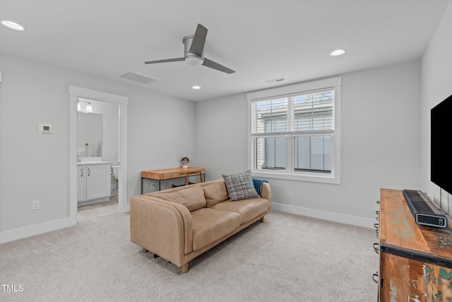 409 S Tunstall Ave, Apex, NC 27502 - sitting room featuring light colored carpet, recessed lighting, and ceiling fan