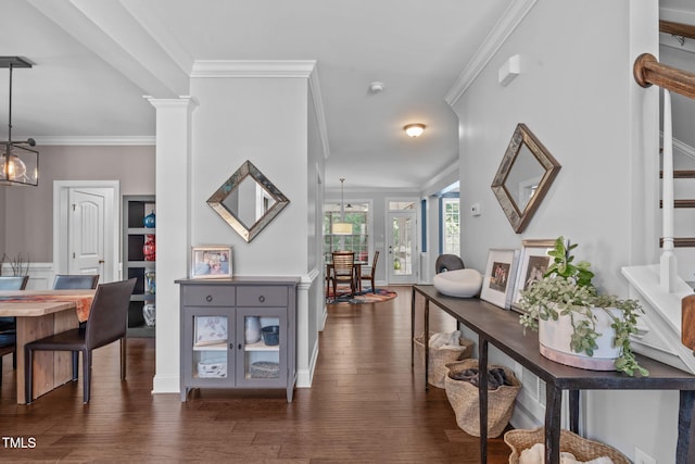 2716 Lake Waccamaw Trl, Apex, NC 27502 - hall with crown molding and dark wood finished floors