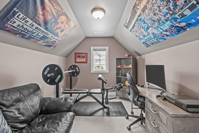 2716 Lake Waccamaw Trl, Apex, NC 27502 - home office with carpet flooring and lofted ceiling