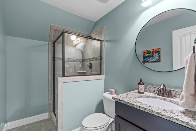 2716 Lake Waccamaw Trl, Apex, NC 27502 - bathroom featuring vanity, a stall shower, and tile patterned floors