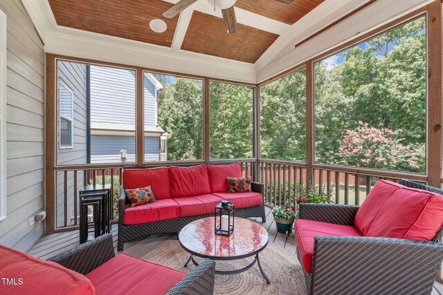2716 Lake Waccamaw Trl, Apex, NC 27502 - sunroom / solarium with outdoor lounge area, a ceiling fan, and healthy amount of natural light