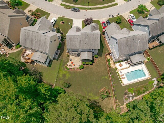 2716 Lake Waccamaw Trl, Apex, NC 27502 - aerial perspective of suburban area featuring a pool