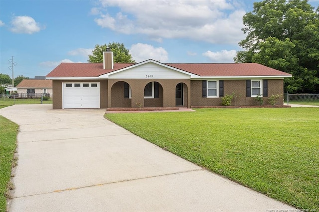 2408 Crabtree Ct, Fayetteville, NC 28304 - single story home featuring concrete driveway, an attached garage, covered porch, and a chimney