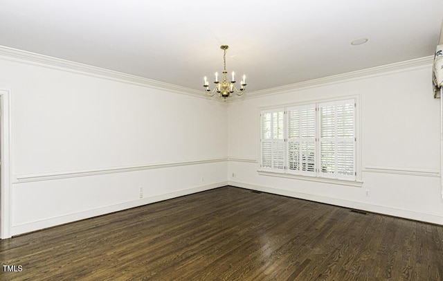 3112 Lake Pointe Trl, Rocky Mount, NC 27804 - spare room with a chandelier, dark wood-style flooring, and ornamental molding