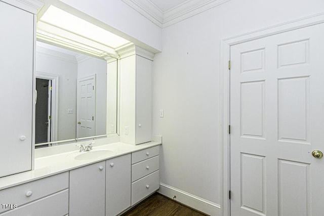 3112 Lake Pointe Trl, Rocky Mount, NC 27804 - bathroom featuring crown molding, wood finished floors, and vanity