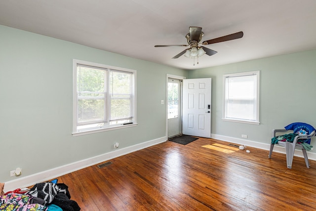 806 Eva St, Durham, NC 27701 - entryway featuring healthy amount of natural light, wood finished floors, and ceiling fan