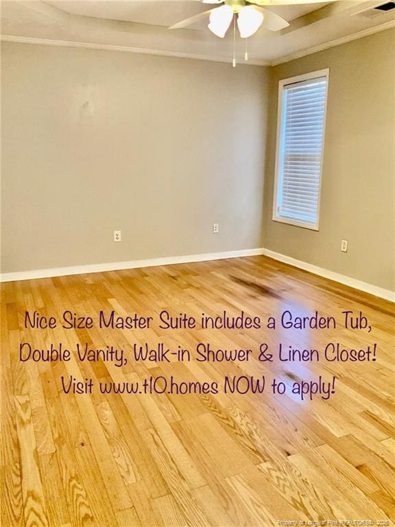 101 Horace Ct, Raeford, NC 28376 - spare room with a ceiling fan, wood finished floors, and ornamental molding