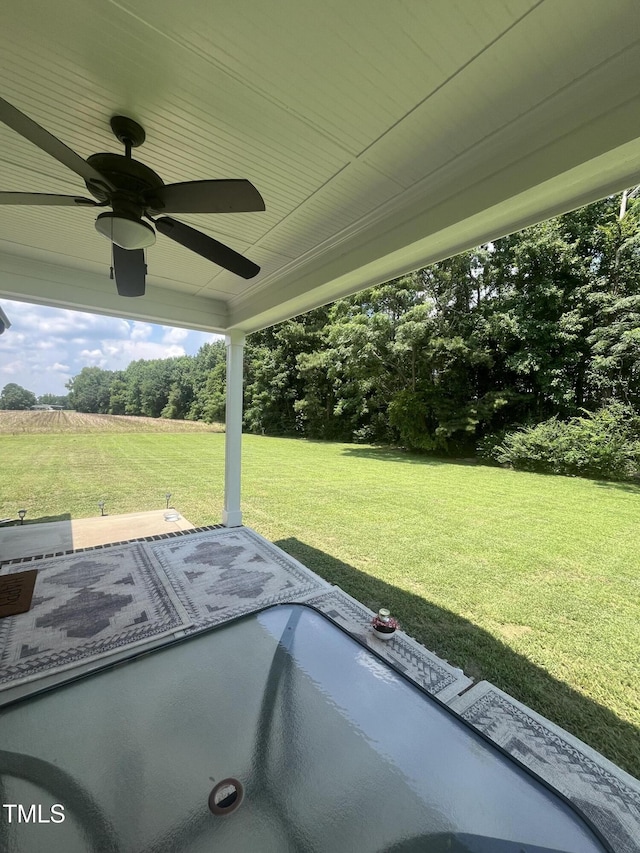 820 Christian Light Rd, Fuquay Varina, NC 27526 - view of patio / terrace with ceiling fan and view of scattered trees