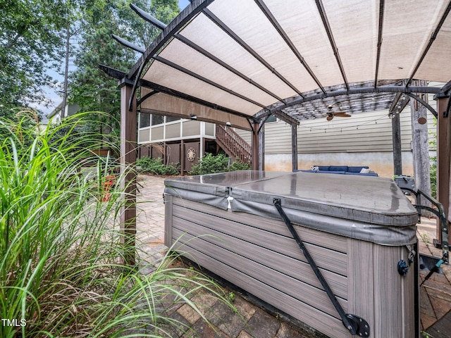 218 Inwood Forest Dr, Raleigh, NC 27603 - view of patio with a hot tub and stairway