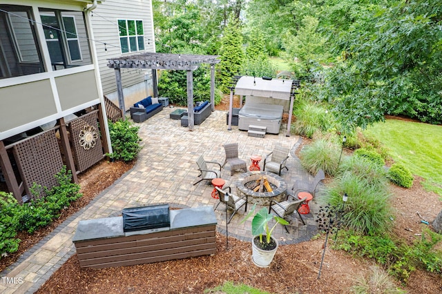 218 Inwood Forest Dr, Raleigh, NC 27603 - view of patio / terrace with a pergola and an outdoor living space with a fire pit