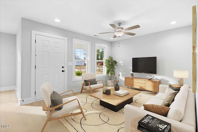 315 Byrd St, Clinton, NC 28328 - living room with a ceiling fan and recessed lighting