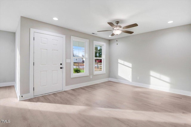 315 Byrd St, Clinton, NC 28328 - entryway with light wood-style flooring, a ceiling fan, and recessed lighting