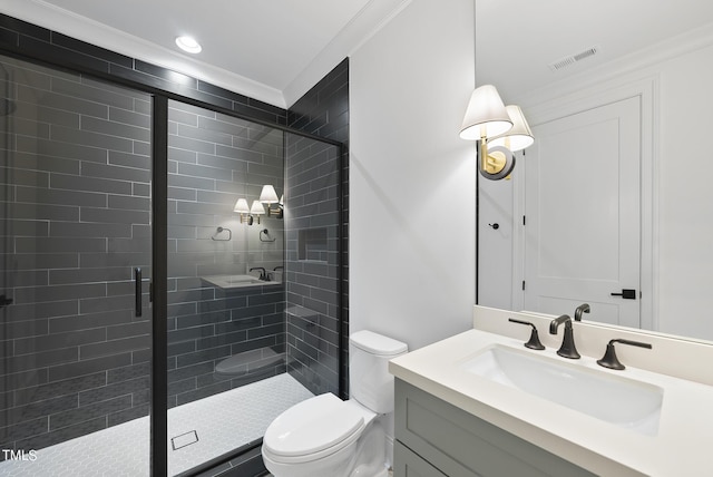 625 Glascock St, Raleigh, NC 27604 - full bath with crown molding, vanity, and a stall shower