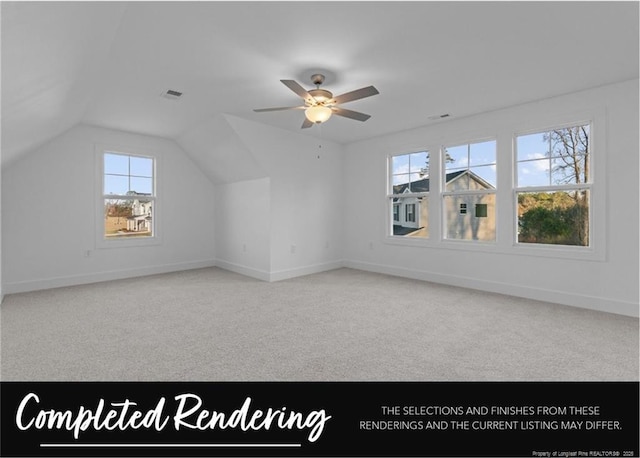 1006 E Prospect Ave, Raeford, NC 28376 - additional living space with carpet floors, a ceiling fan, and vaulted ceiling