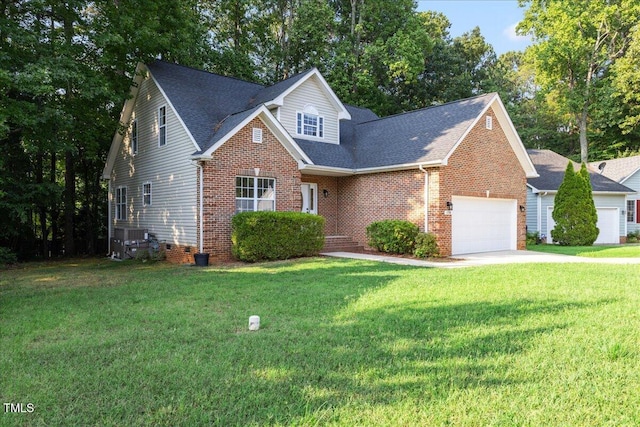 1209 Waterford Green Dr, Apex, NC 27502 - traditional home with an attached garage, brick siding, roof with shingles, a front yard, and driveway