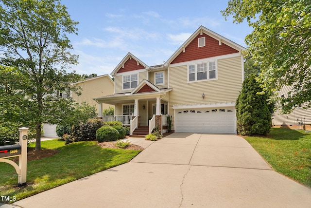 3806 Stoneybrook Dr, Durham, NC 27705 - craftsman inspired home featuring a garage, a porch, concrete driveway, and a front yard
