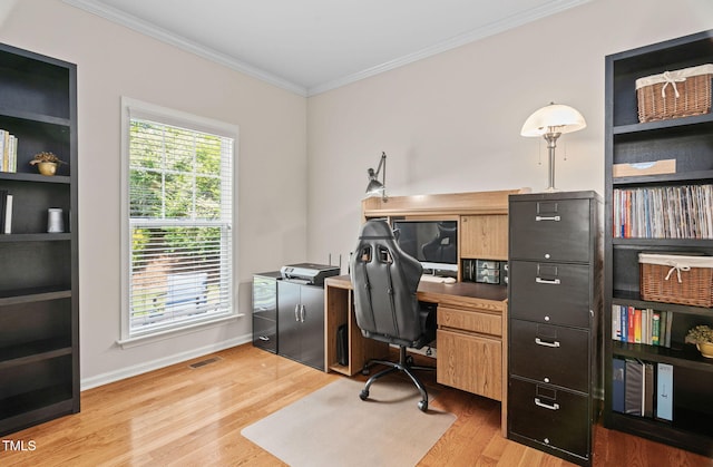 3806 Stoneybrook Dr, Durham, NC 27705 - home office with ornamental molding and light wood finished floors