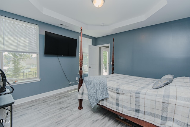 2586 Lacey Holt Rd, Graham, NC 27253 - bedroom featuring a raised ceiling, multiple windows, and wood finished floors