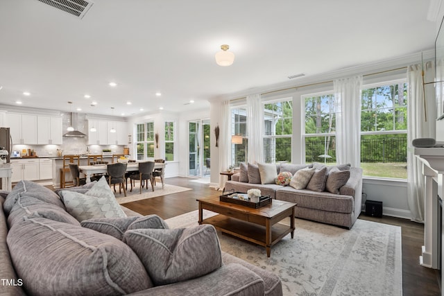 2013 Latham Oaks Ave, Wake Forest, NC 27587 - living area featuring recessed lighting and dark wood-style flooring