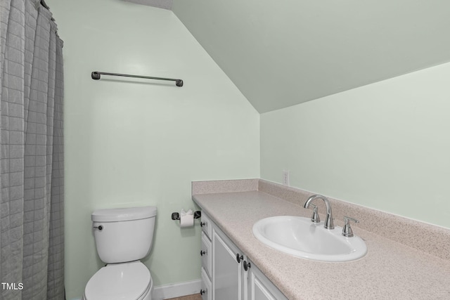 1408 Old Ivey Rd, Apex, NC 27523 - full bath featuring vaulted ceiling, vanity, and a shower with curtain