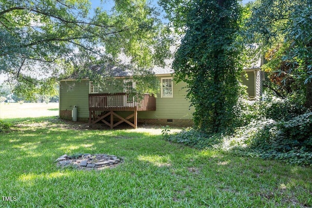 2474 Sumter Dr, Garner, NC 27529 - back of house with crawl space, a deck, and a lawn
