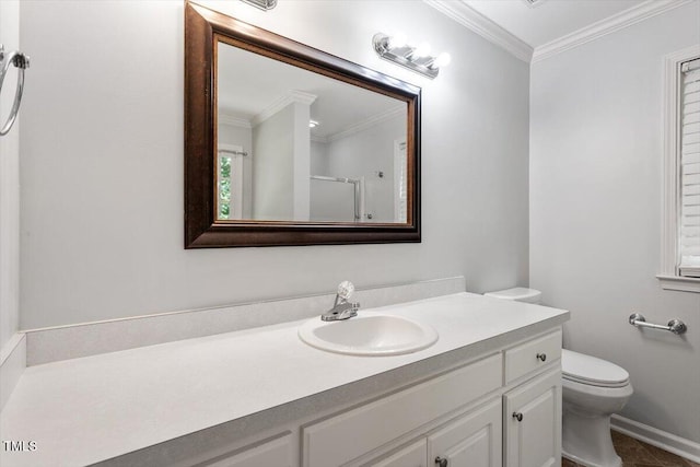 2474 Sumter Dr, Garner, NC 27529 - full bath featuring vanity, crown molding, and a shower