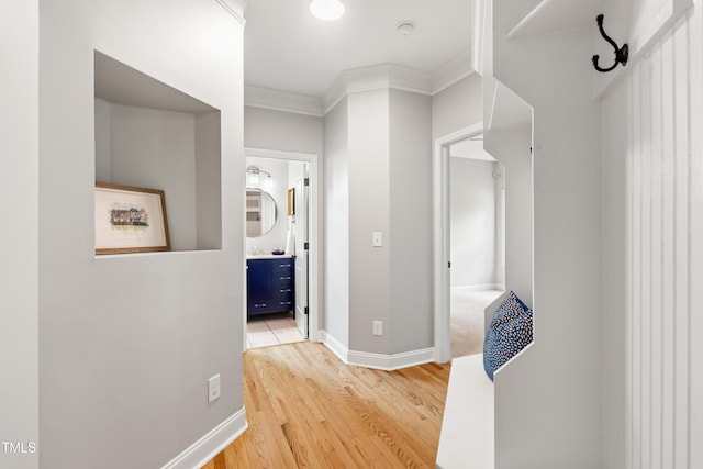 400 Swann Trl, Clayton, NC 27527 - hall featuring light wood-style floors and ornamental molding