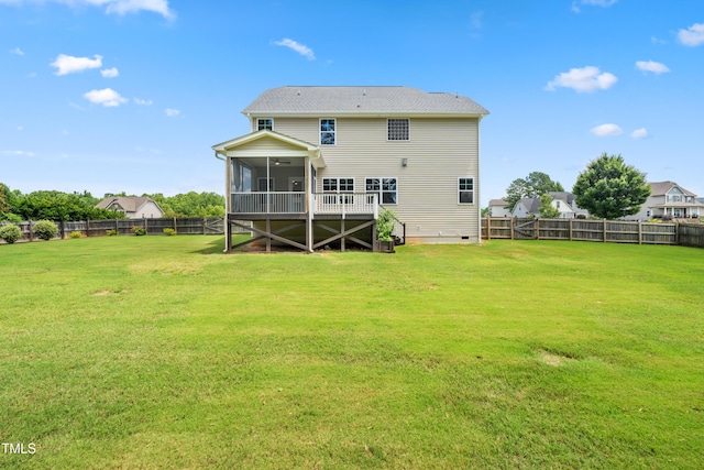 400 Swann Trl, Clayton, NC 27527 - back of property featuring a sunroom, a fenced backyard, a ceiling fan, and crawl space