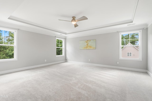 400 Swann Trl, Clayton, NC 27527 - spare room with a raised ceiling, a ceiling fan, crown molding, and light colored carpet