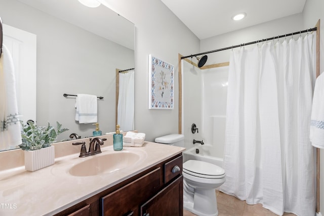 400 Swann Trl, Clayton, NC 27527 - full bath featuring vanity, shower / bathtub combination with curtain, and tile patterned flooring