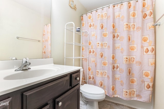 7819 River Field Dr, Raleigh, NC 27616 - full bath featuring vanity, tile patterned floors, and a shower with shower curtain
