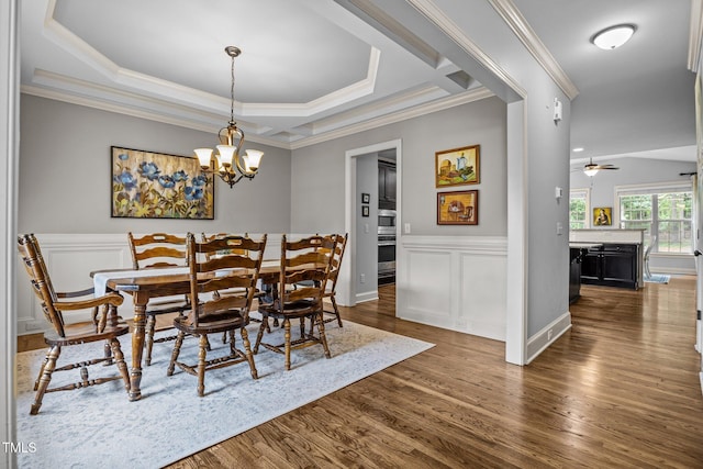 3036 Lawson Walk Way, Rolesville, NC 27571 - dining room with a chandelier, wood finished floors, crown molding, and ceiling fan
