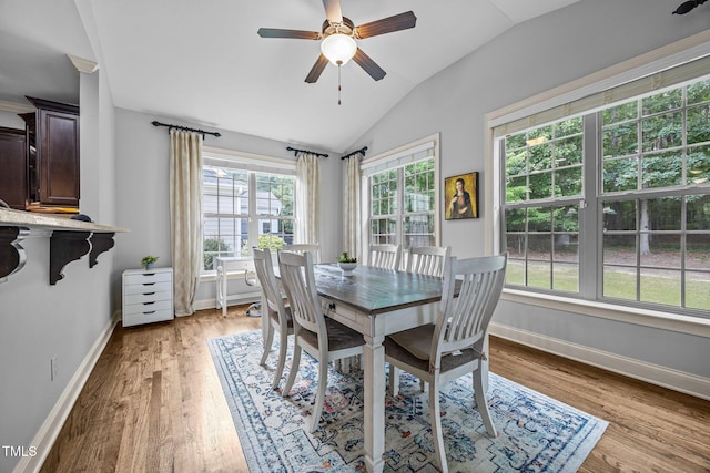 3036 Lawson Walk Way, Rolesville, NC 27571 - dining room featuring lofted ceiling, a ceiling fan, and light wood-style flooring