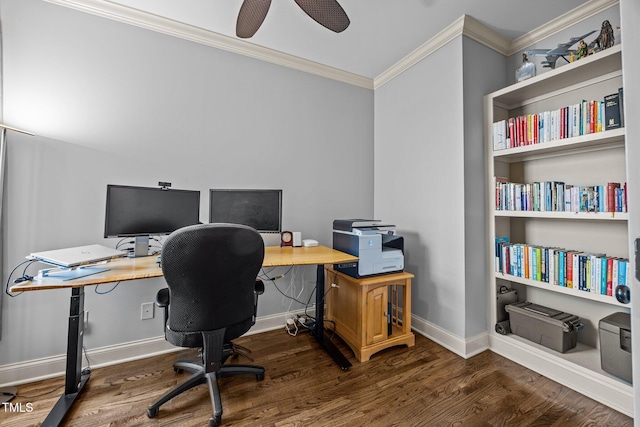 3036 Lawson Walk Way, Rolesville, NC 27571 - home office with crown molding, wood finished floors, and a ceiling fan